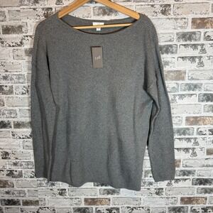 J. Jill Womens Ribbed Boat Neck Sweater Dark Grey Heather Cotton Blend NWT M